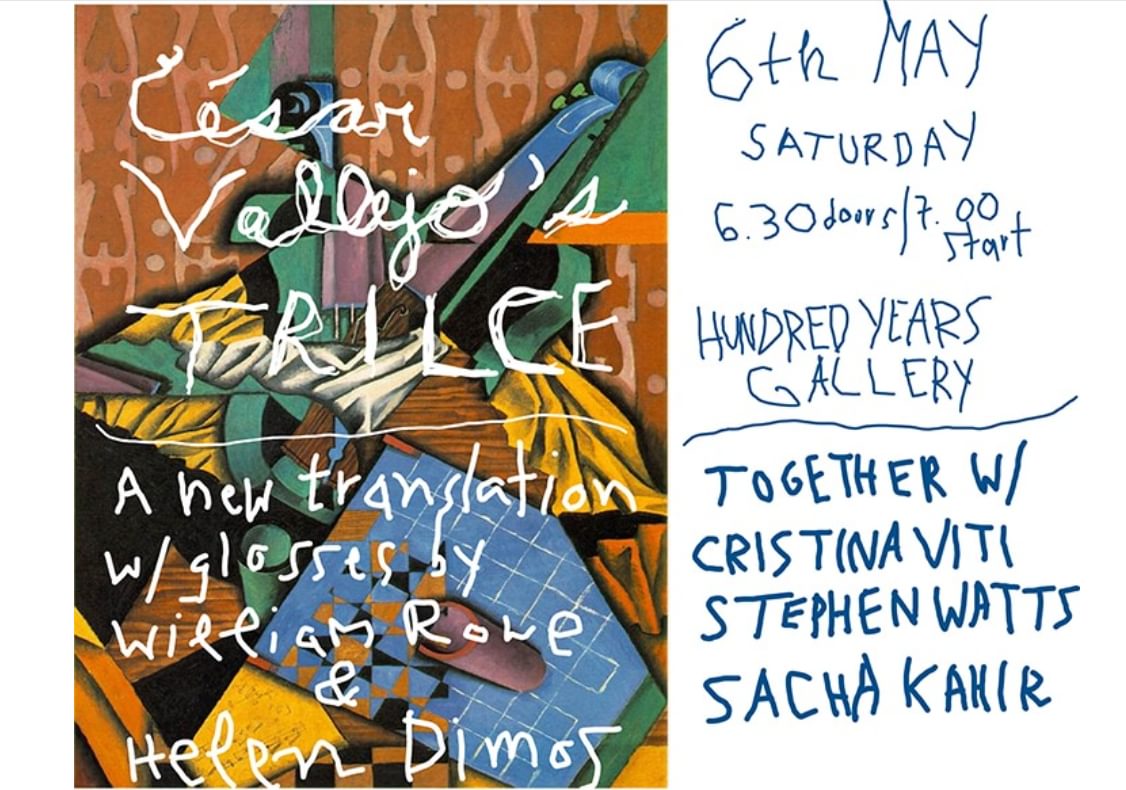 Reading for launch of award winning new translation of Trilce by Rowe and Dimos, London, 2023